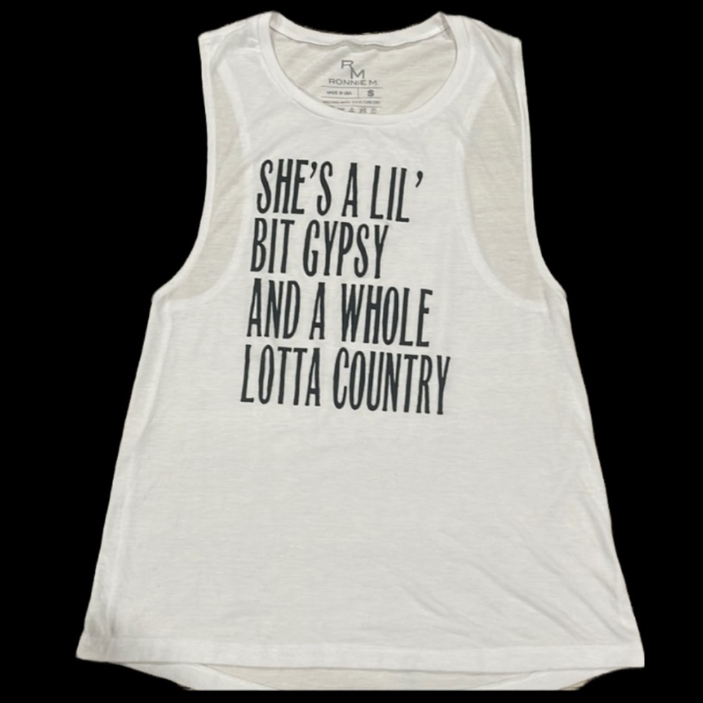 RONNIE M RACERBACK “She’s a lil’ Bit Gypsy and a Whole latta Country” tank Sz S.